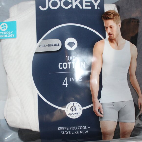 Jockey Men's Ribbed Cotton Tank T-Shirt 4 Pack with Stay Cool Technology M 38-40 - Picture 1 of 7